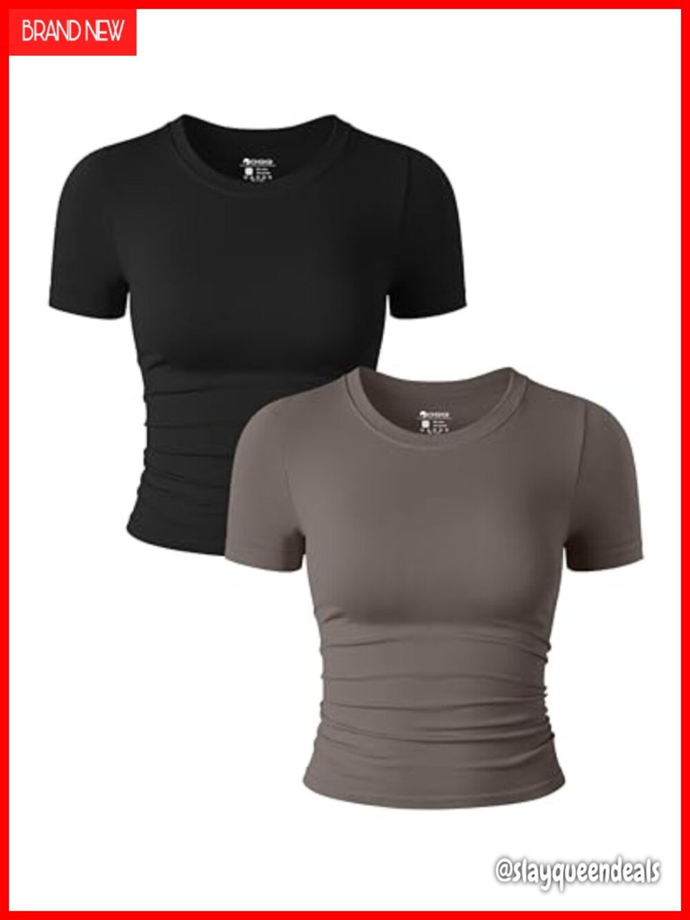 OQQ Women's 2 Piece Nylon Spandex Crew Neck Short Sleeve Crop Tees